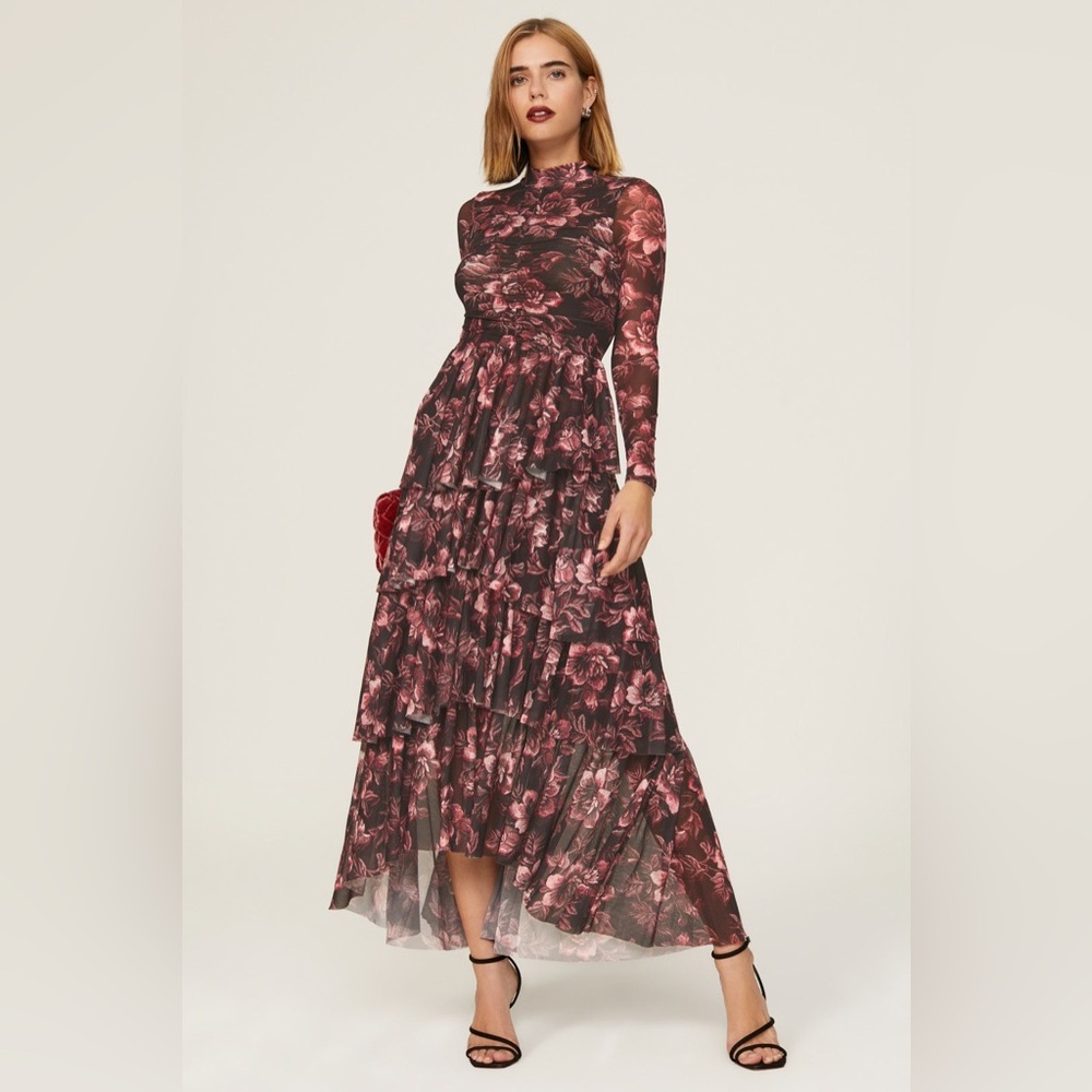 Ted Baker Burgundy Floral Long Sleeve Dress